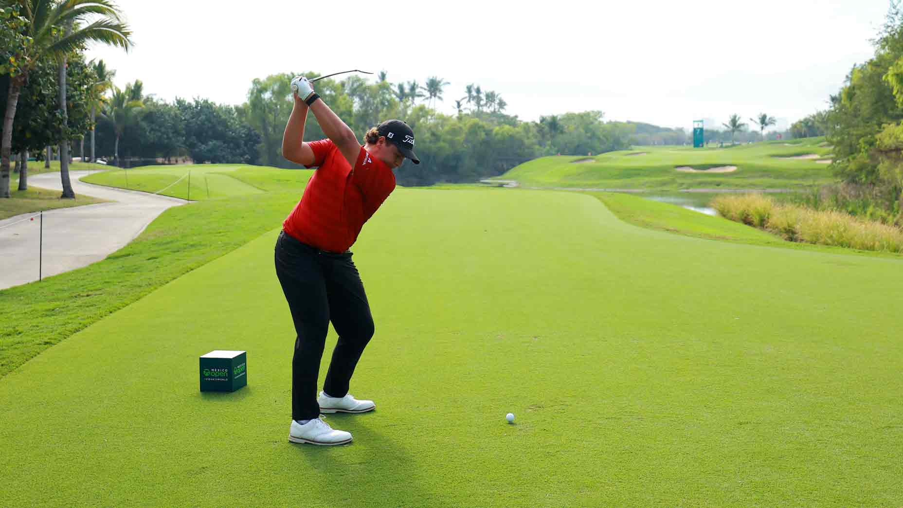 Aldrich Potgieter of South Africa plays his shot from the seventh tee during the second round of the Mexico Open at VidantaWorld 2025 at Vidanta Vallarta on February 21, 2025 in Puerto Vallarta, Mexico.