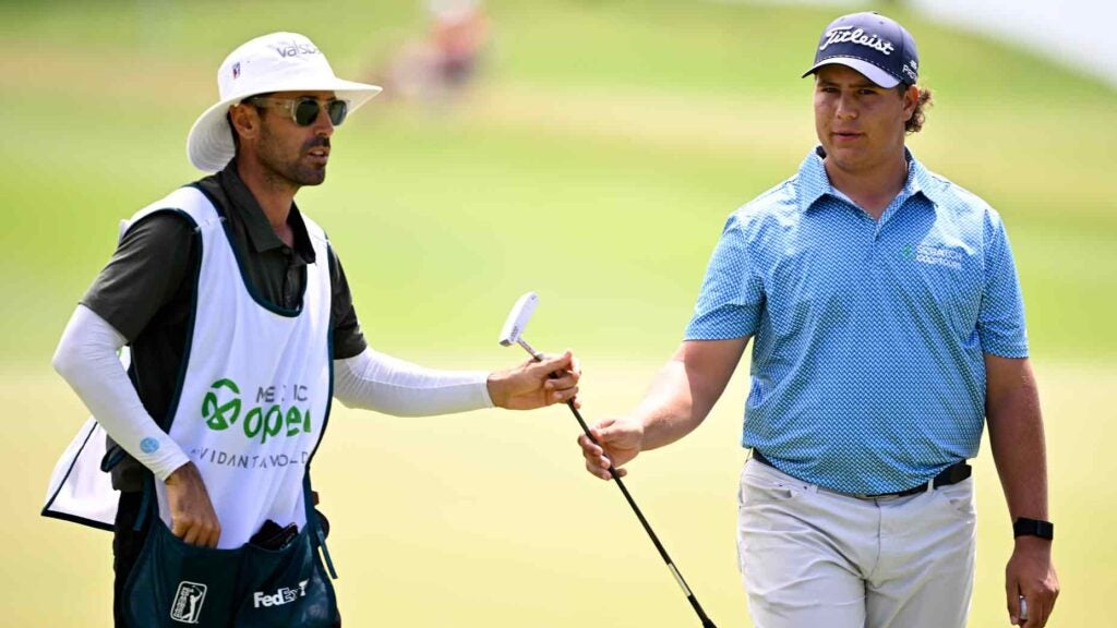 Aldrich Potgieter of South Africa prepares to putt on the sixth green during the third round of the Mexico Open at VidantaWorld 2025 at Vidanta Vallarta on February 22, 2025 in Puerto Vallarta, Mexico.