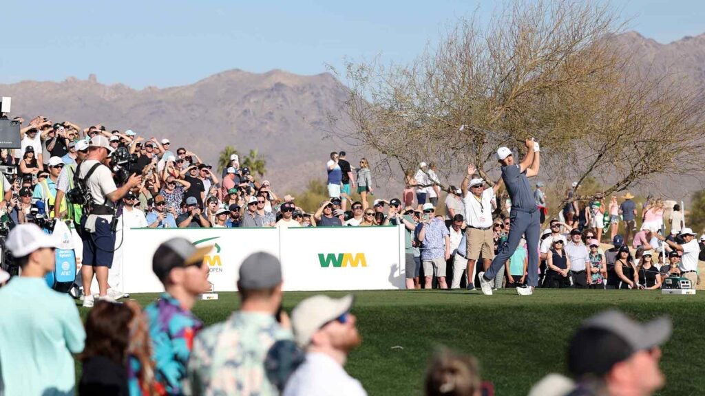 Jordan Spieth of the United States plays his shot from the 12th tee during the second round of the WM Phoenix Open 2025 at TPC Scottsdale on February 07, 2025 in Scottsdale, Arizona.