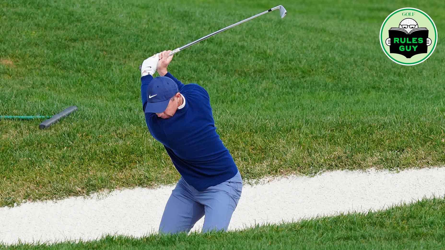 PGA golfer Rory McIlroy hits out of a fairway bunker on the 2nd hole during the AT&T Pebble Beach Pro AM on February 2, 2025, at Pebble Beach Golf Links in Pebble Beach, California.