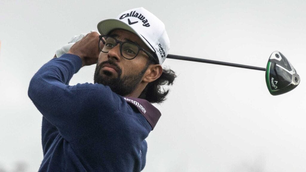 PGA Tour pro Akshay Bhatia, the top-ranked pro at the Mexico Open, hits a drive from the 15th tee during the second round of the Genesis Invitational tournament.