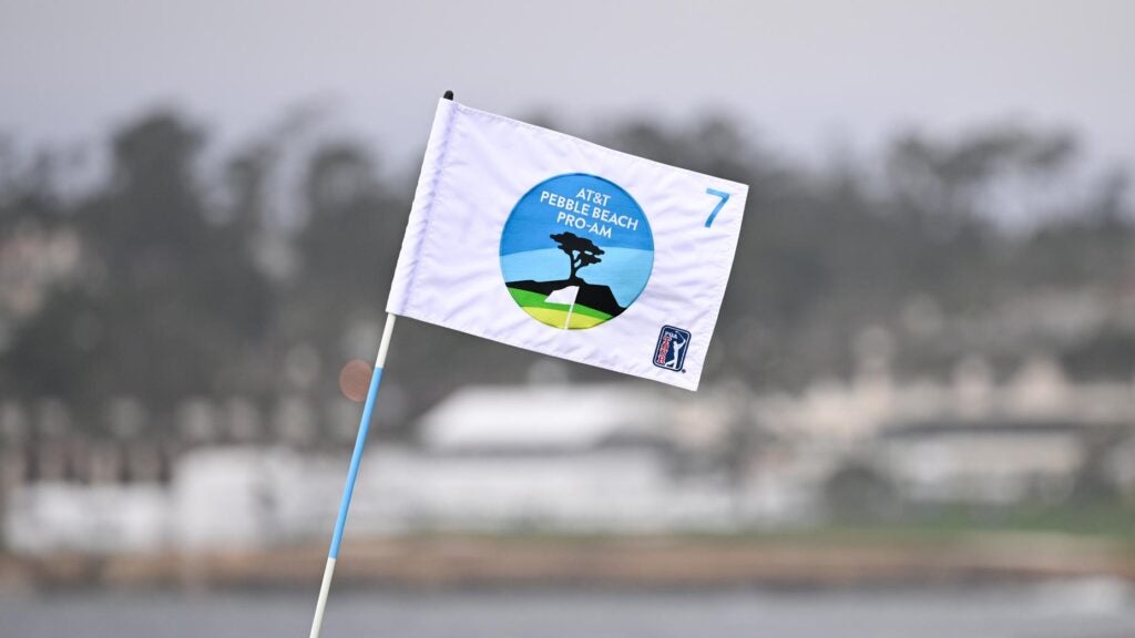 2025 AT&T Pebble Beach Pro-Am flag waves during the third round of AT&T Pebble Beach Pro-Am at Pebble Beach Golf Links.