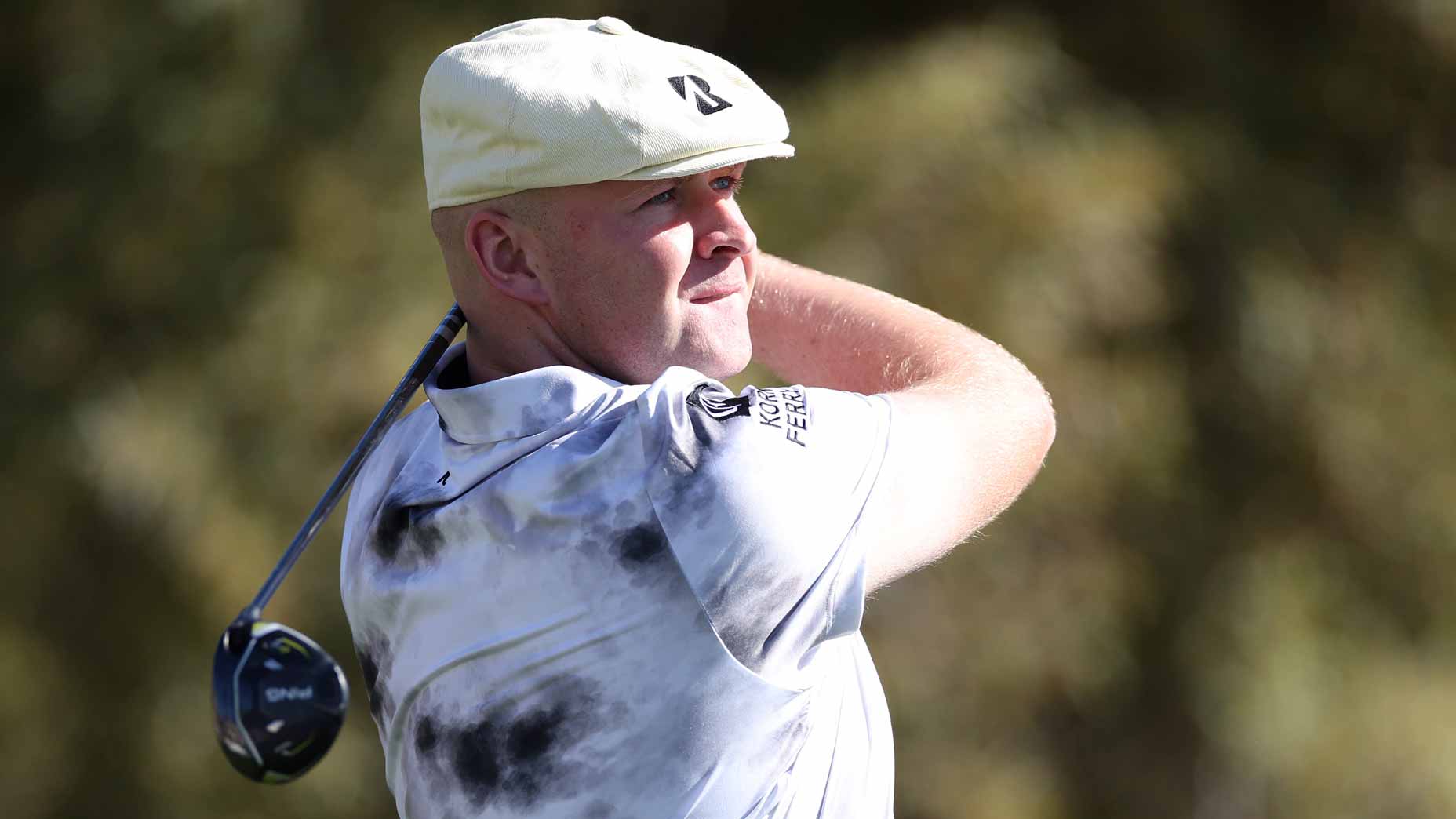 PGA Tour pro Harry Hall plays his shot from the fifth tee during the first round of the 2025 WM Phoenix Open 2025 at TPC Scottsdale on February 06, 2025 in Scottsdale, Arizona.