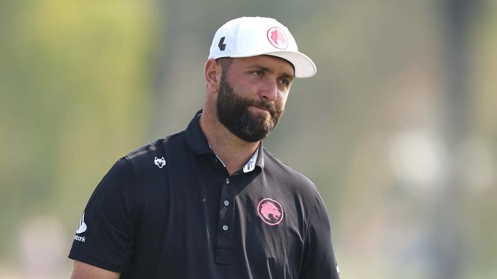 Jon Rahm looks on during the Hero Dubai Desert Classic.