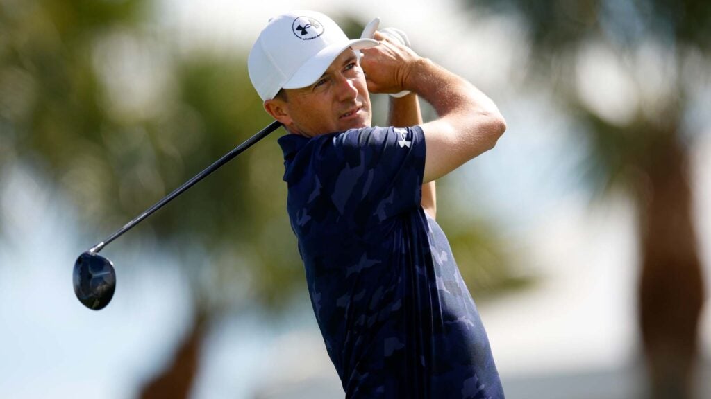 PGA Tour pro Jordan Spieth hits drive from the fourth tee during the first round of the 2025 Cognizant Classic in The Palm Beaches 2025 at PGA National.