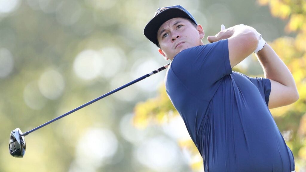 Karl Vilips hits tee shot during the Nationwide Children's Hospital Championship.