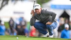 Lucas Glover reads a putt at the 2025 AT&T Pebble Beach Pro-Am.