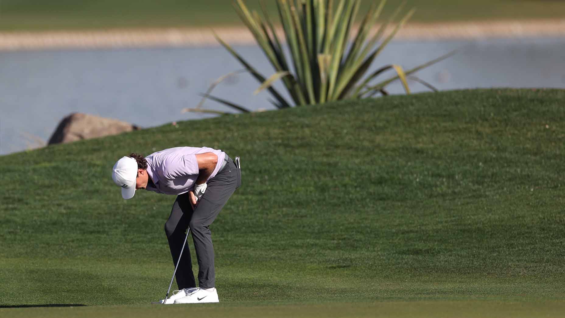 Luke Clanton reacts to his chip coming up short during the second round of the WM Phoenix Open