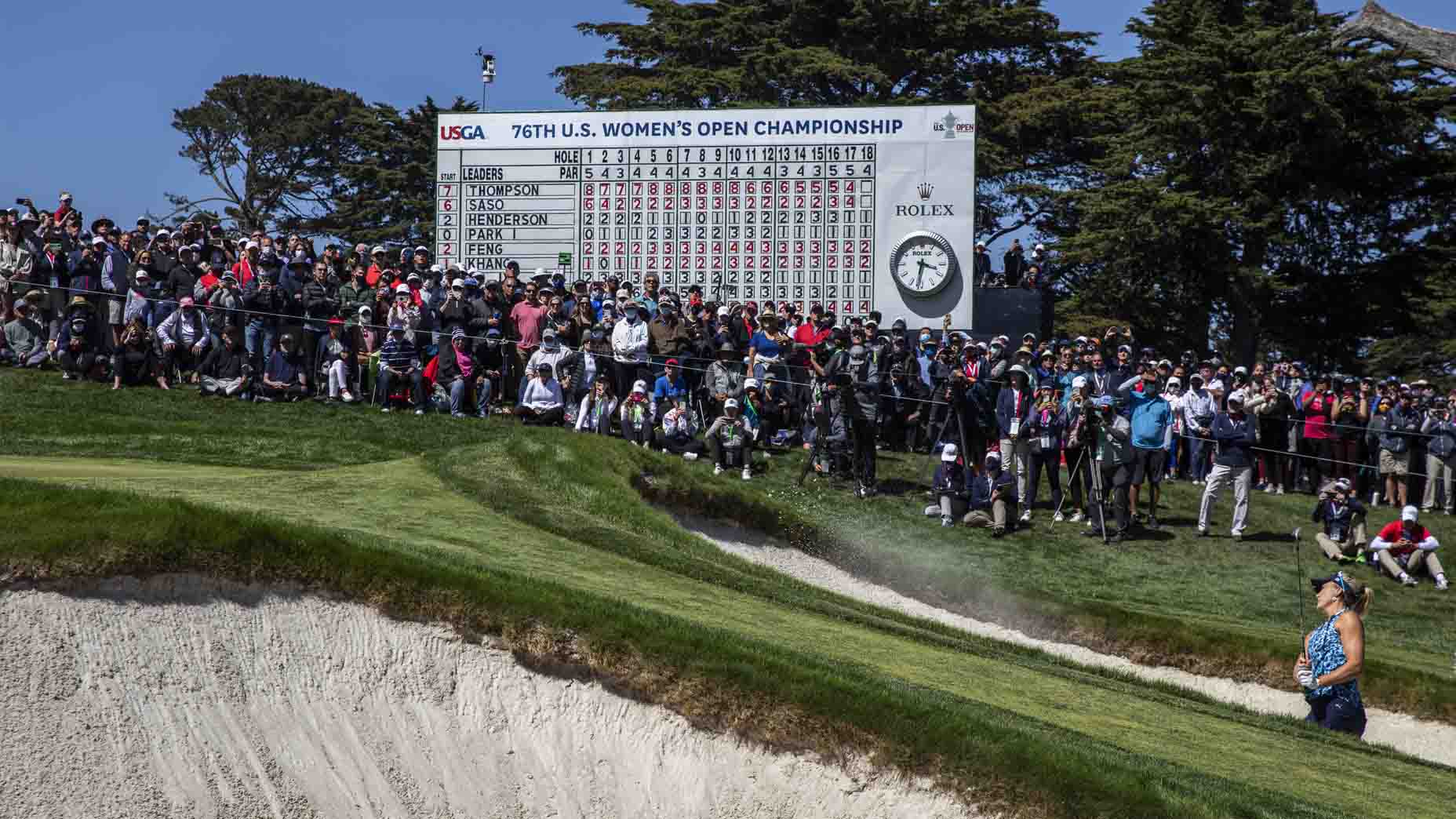 Lexi Thompson plays a bunker shot during the 2021 U.S. Women's Open