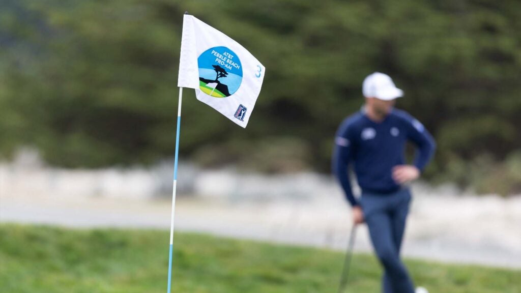 Pebble Beach flag blows in the wind during the 2025 Pebble Beach Pro-Am.