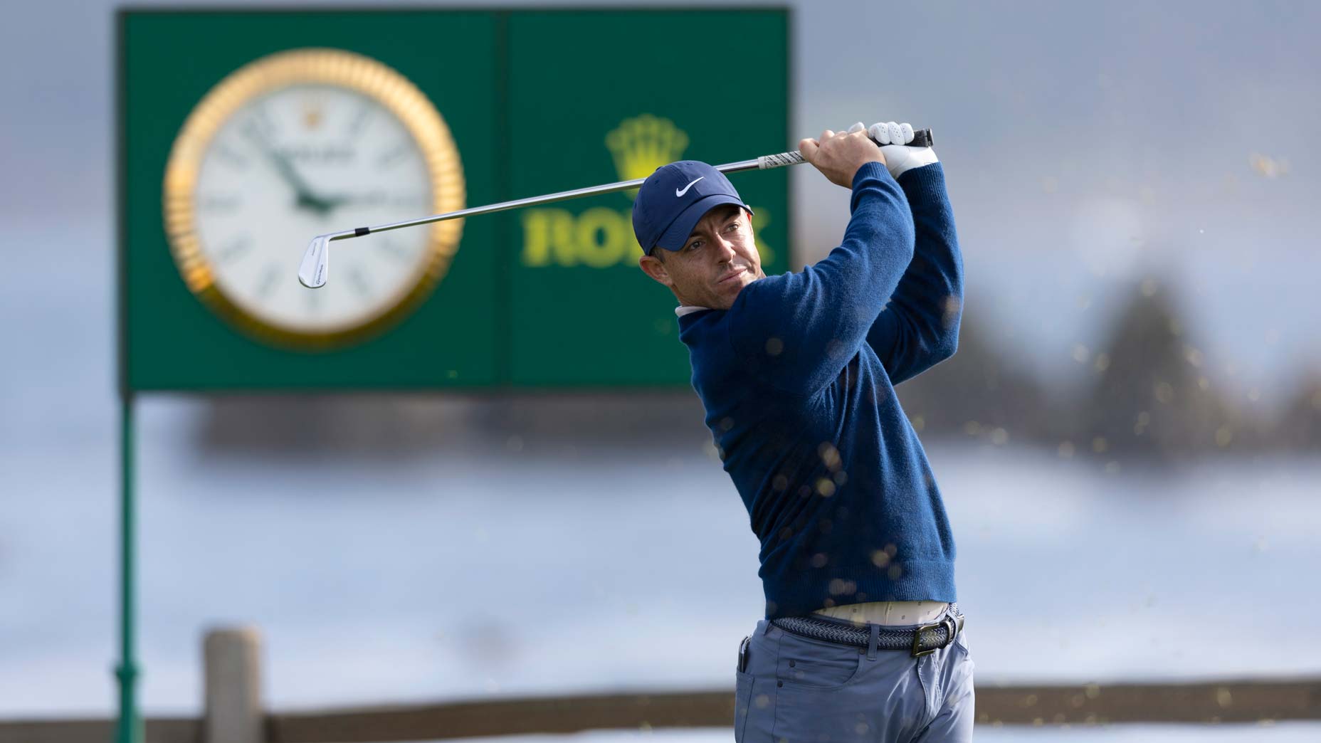 Rory McIlroy, who is in the field at the 2025 Genesis Invitational, tees off during the final round of the 2025 AT&T Pebble Beach Pro-Am.