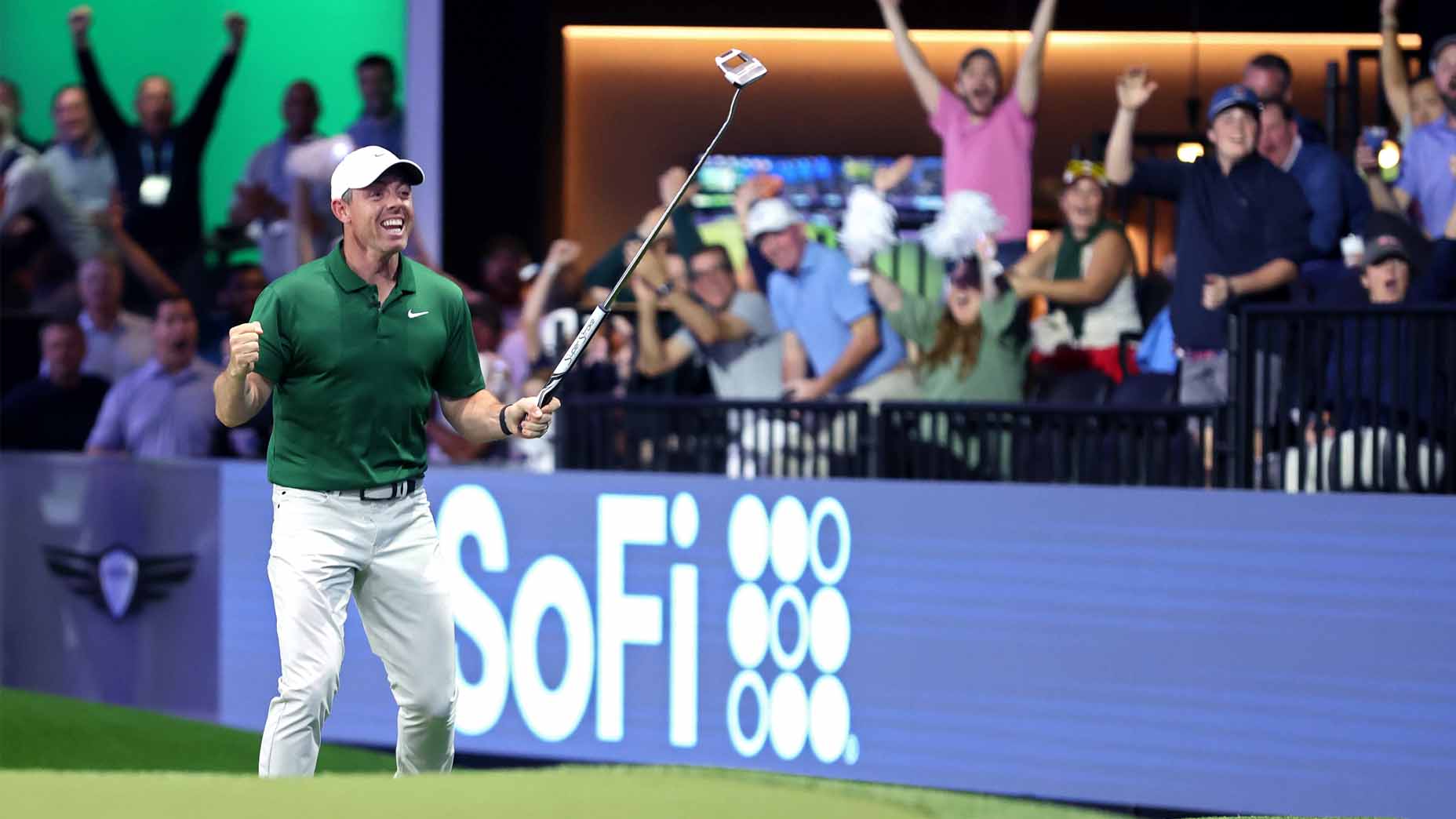 Rory McIlroy reacted to Boston Common's TGL game against Bay Area Golf's shot.