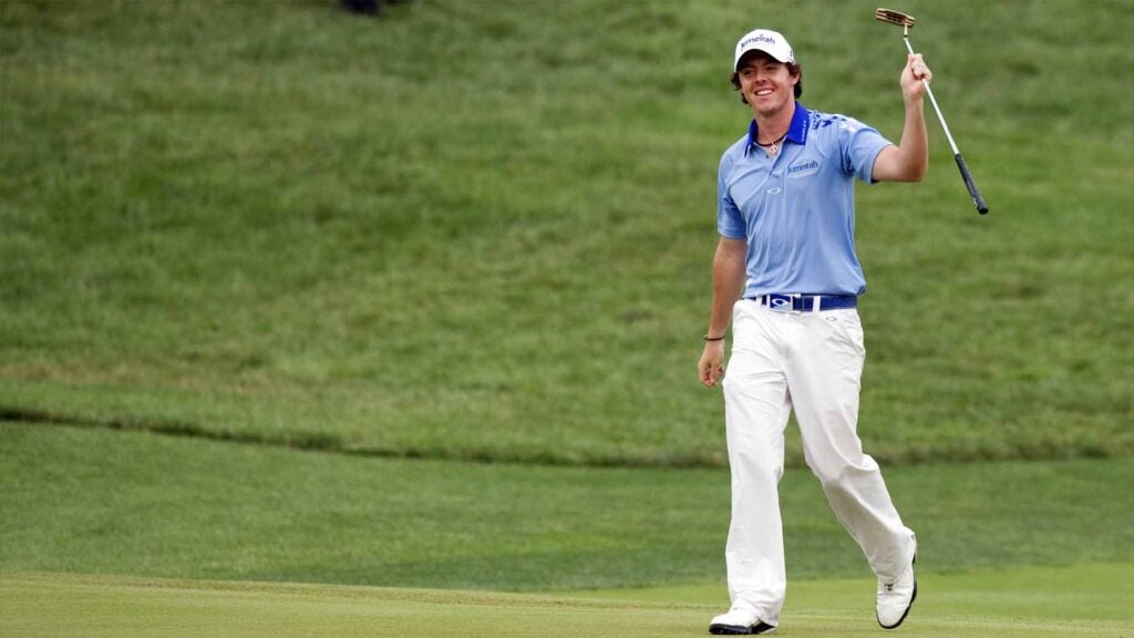 Rory McIlroy acknowledges the crowd during the 2011 U.S. Open.