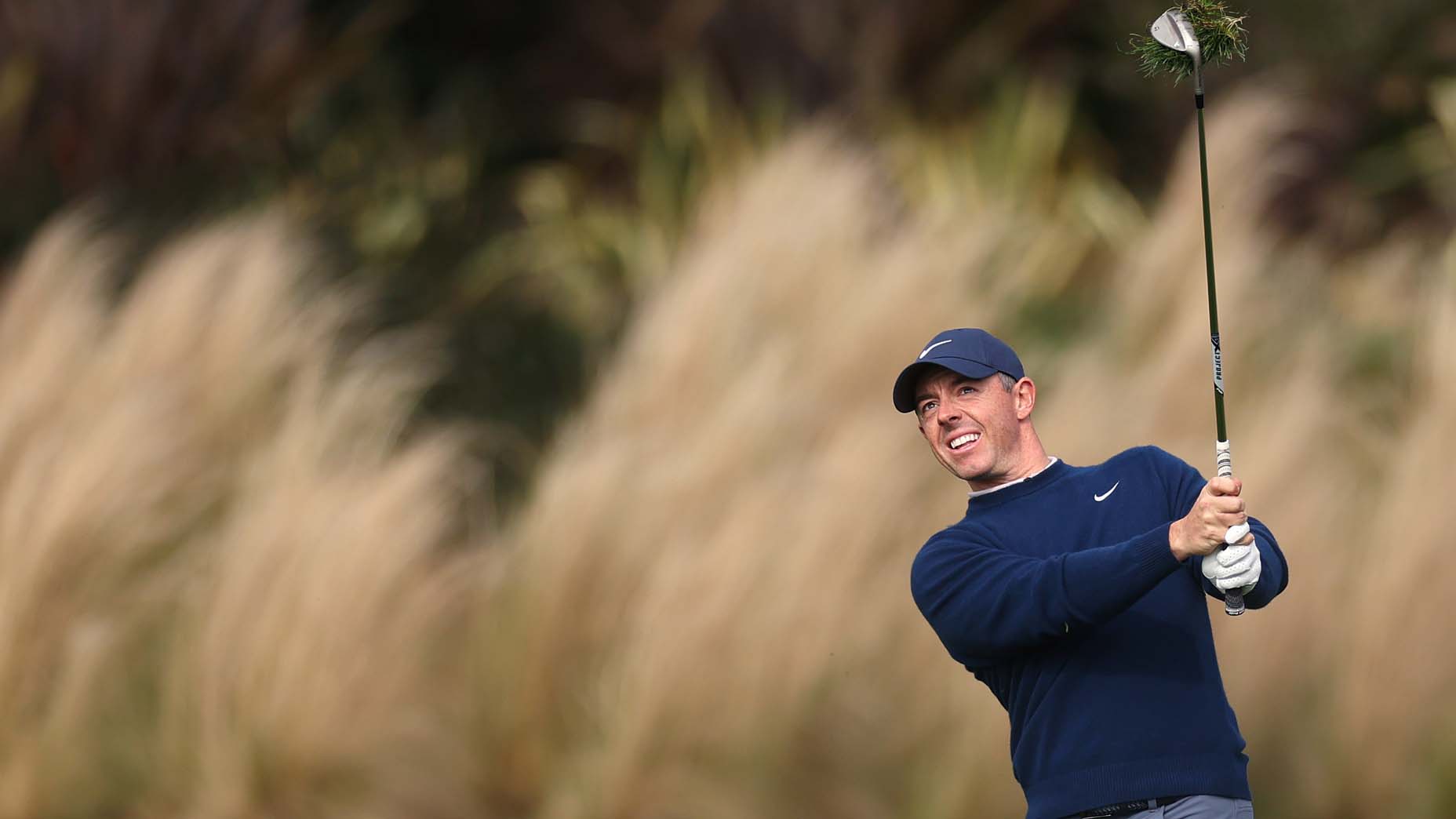 Rory McIlroy hits an approach shot during the final round of the 2025 AT&T Pebble Beach Pro-Am.