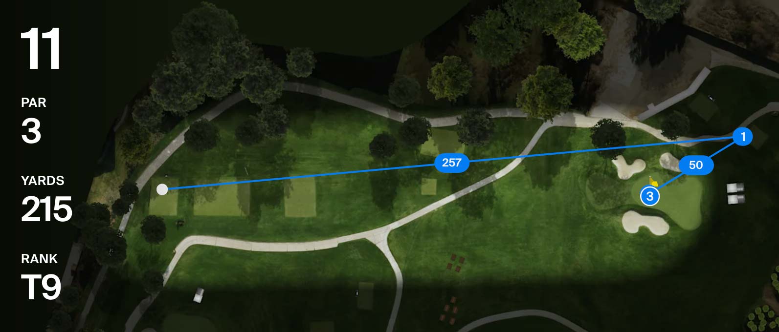 Visual performance of Scottie Scheffler's 11th hole, the second round of the hole's 2025 Genesis Invitational.