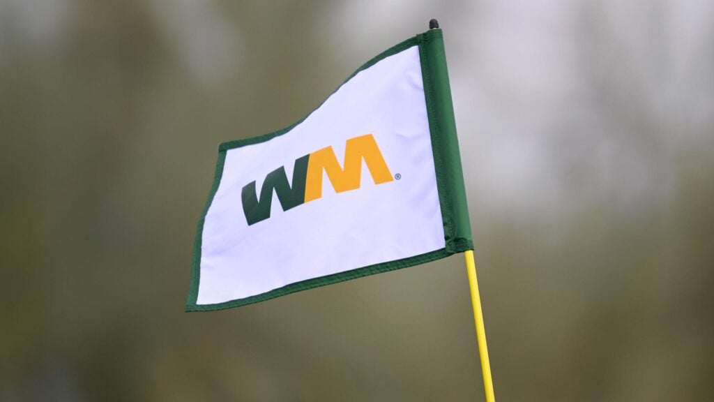 A 2025 Wm Phoenix Open flag blows in the breeze on the second hole during the first round.