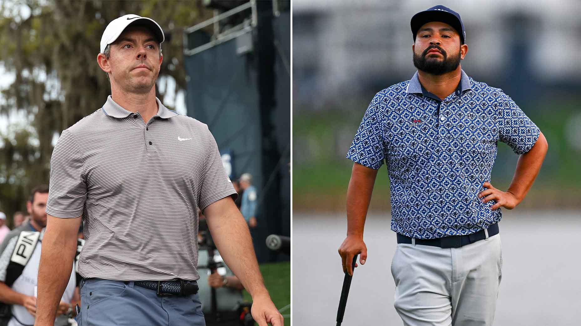 Rory Mcilroy and JJ Spaun walk to the players.