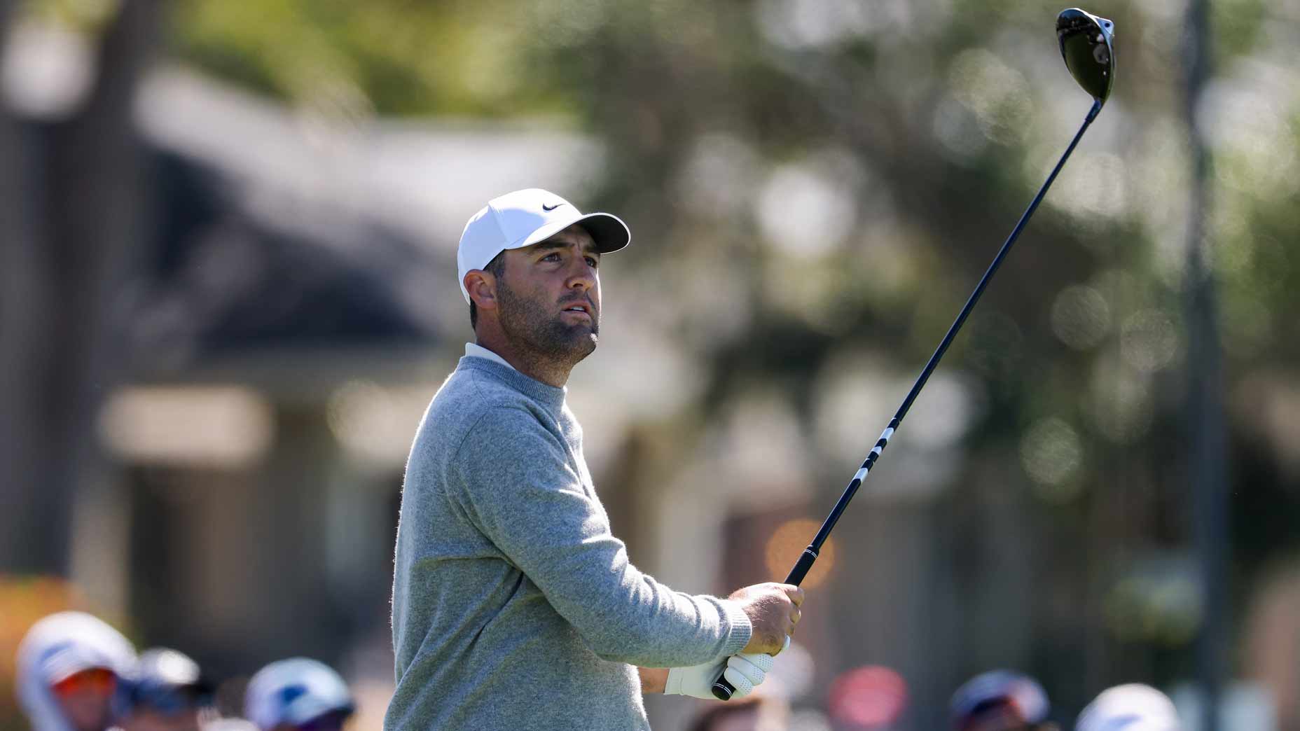 Scottie Scheffler watches his ball at Bay Hill.