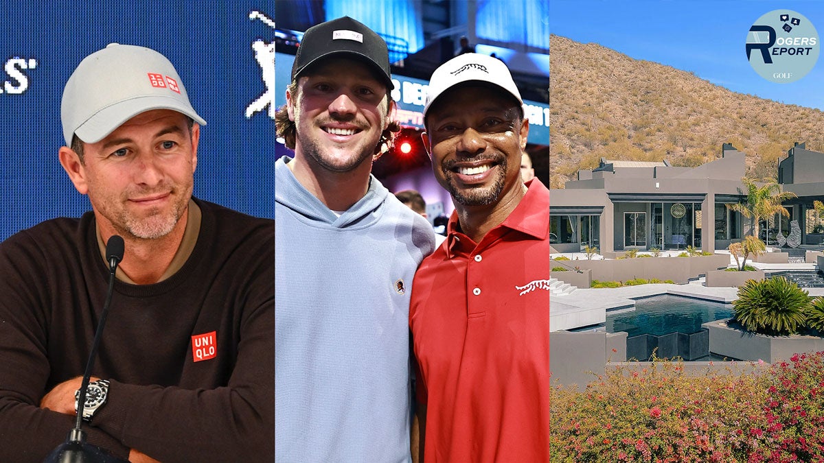 From Josh Allen's golf bachelor party Adam Scott in Players CHampionship press conference, Tiger Wods and Josh Allen, Josh Allen playing golf.