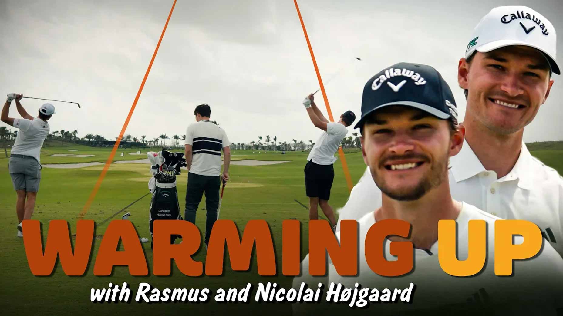 Nicolai and Rasmus Hojgaard on the driving range at Panther National.