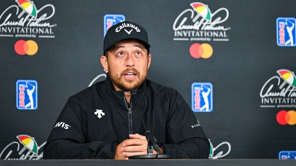 Xander Schauffele talks during a press conference at the Arnold Palmer Invitational.