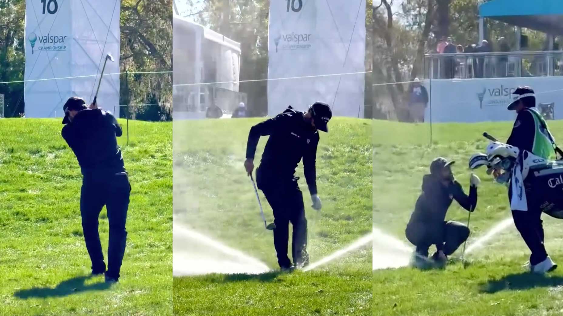 Adam hadwin destroys sprinkler