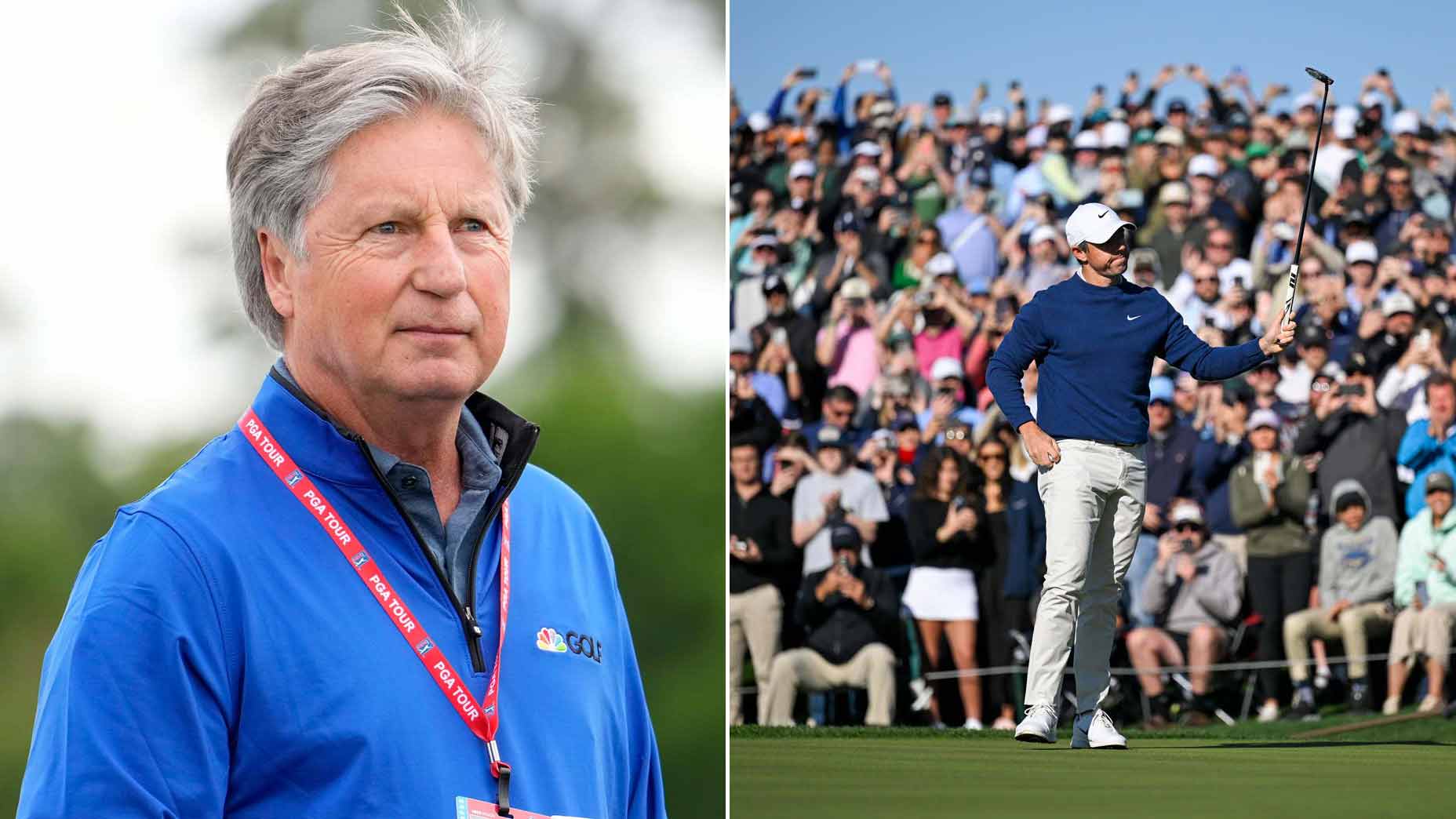 Brandel Chamblee and Rory Mcilroy's split image in the 2025 player championship.