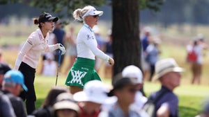 Charley Hull and Lydia Ko play during 2023 AIG Women's Open.