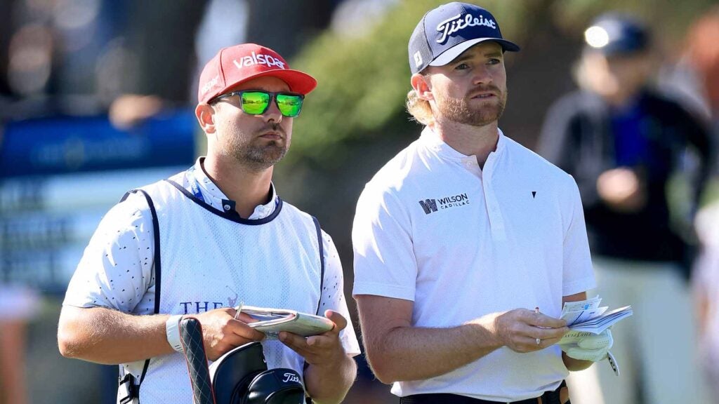 Danny Walker, who earned spot with phone call, plays his second shot on the 15th hole during the first round of the 2025 Players Championship at TPC Sawgrass.