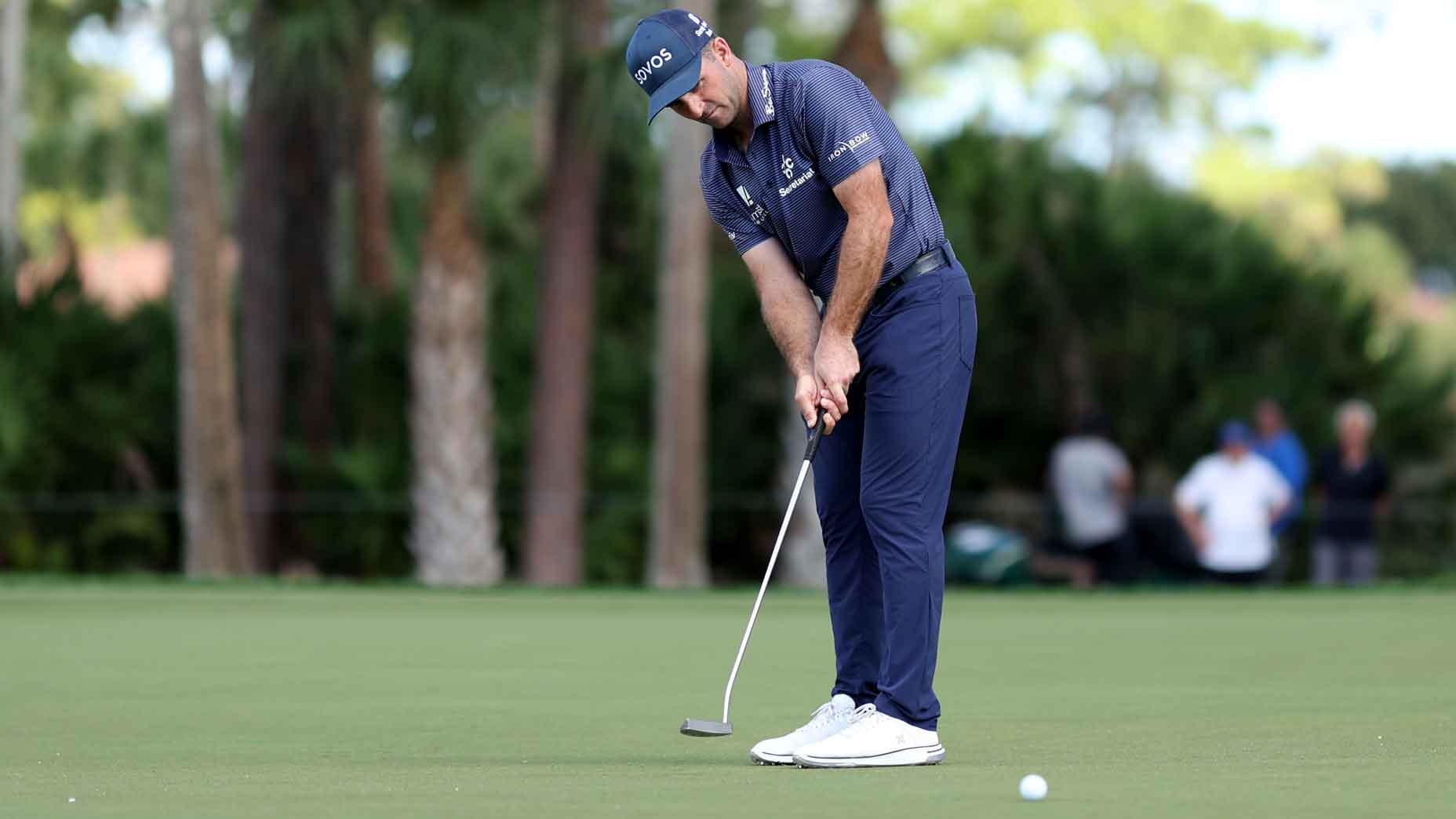 Denny McCarthy strikes Putt during the 2025 Classic Classic buildings