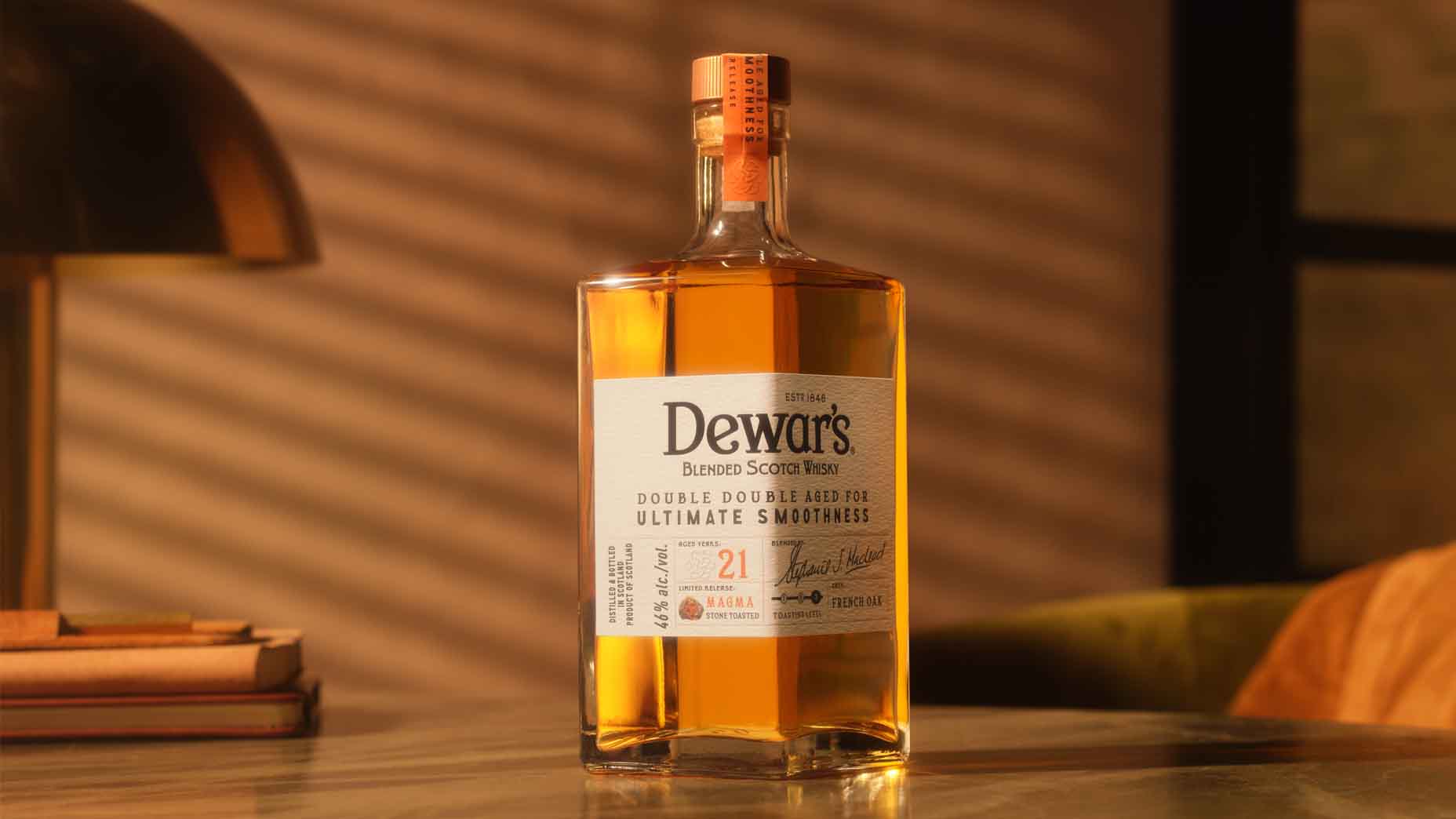 The bottle of dewars doubled twice 21 times fried magma scotch whiskey.