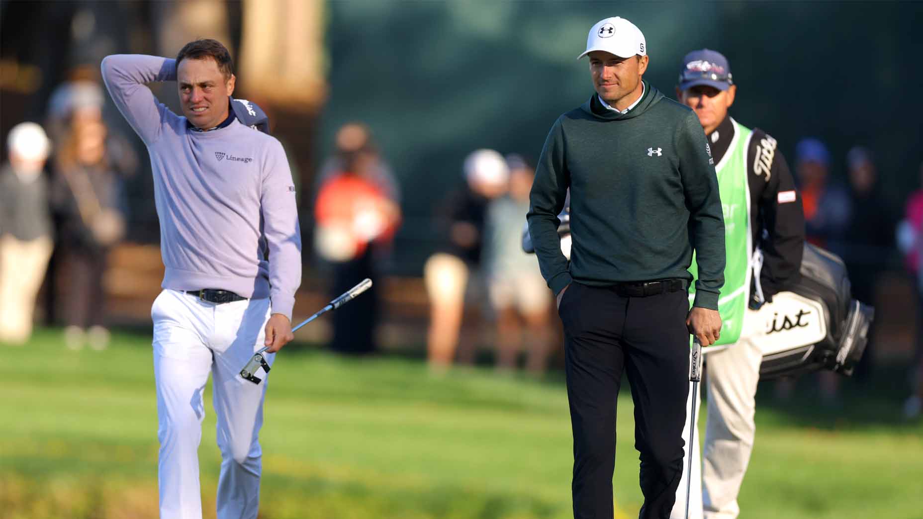 Justin Thomas and Jordan Spieth walk during the 2025 Valspar Championship.