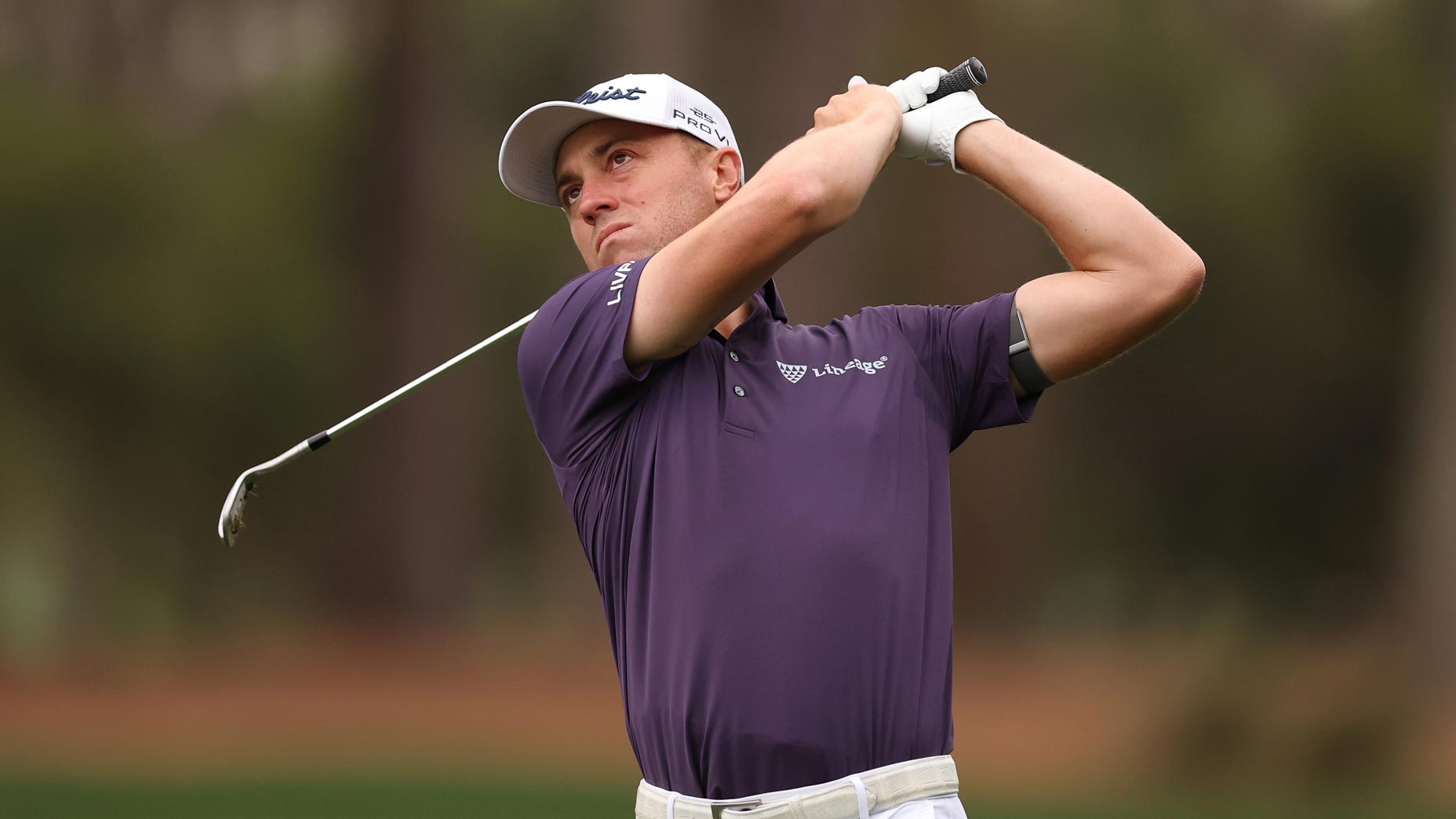 Justin Thomas, betting favorite in the 2025 Valspar Championship odds, plays a shot on the first hole during the final round of THE PLAYERS Championship on the Stadium Course at TPC Sawgrass.