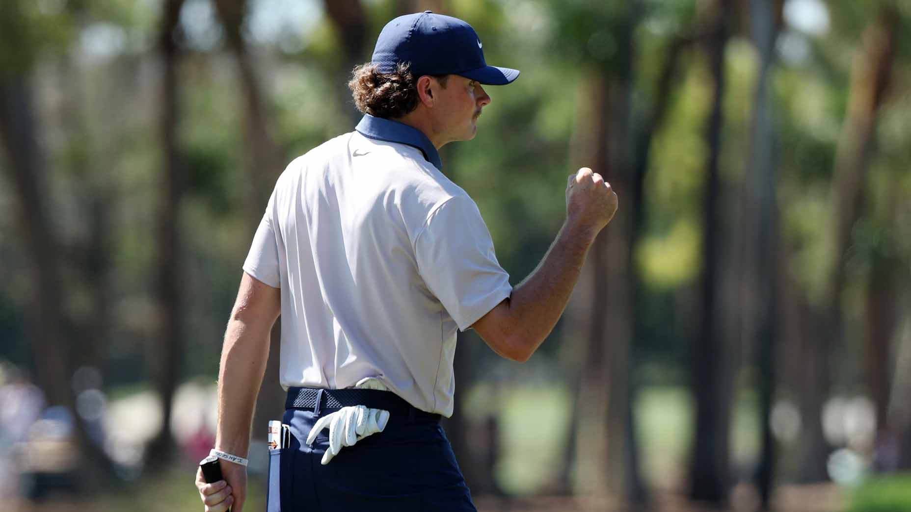 Luke Clanton reacts to a made putt at the 2025 Cognizant Classic.