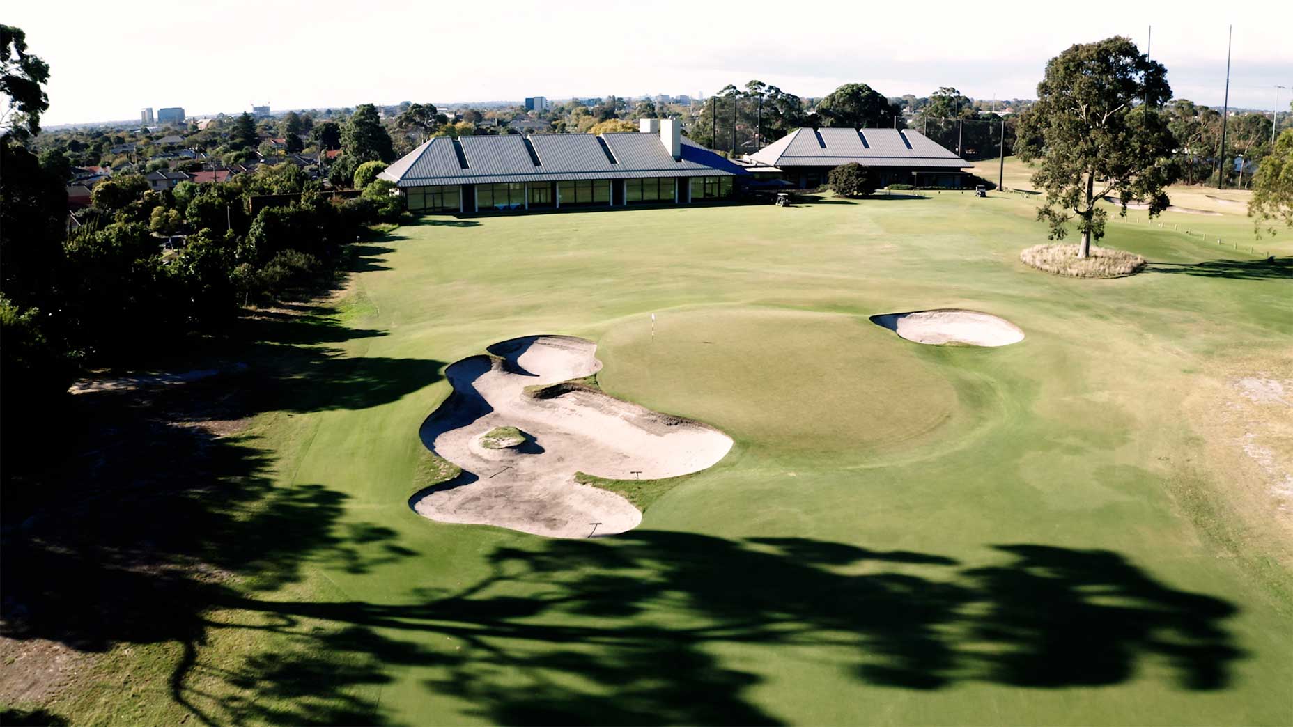 metropolitan golf club in melbourne australia from overhead drone shot