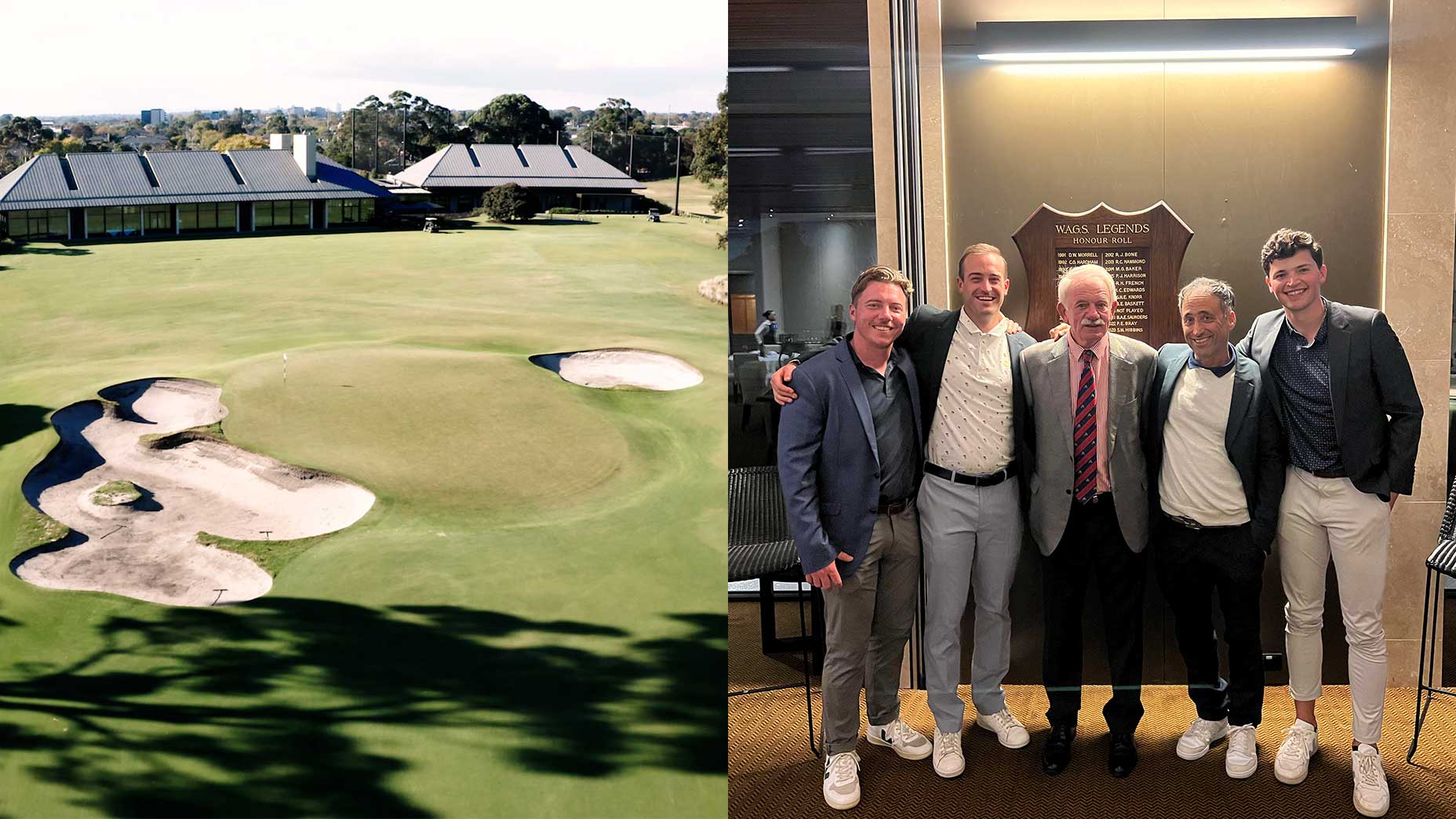 metropolitan golf club in melbourne australia from overhead drone shot with photo of WAGs dinner