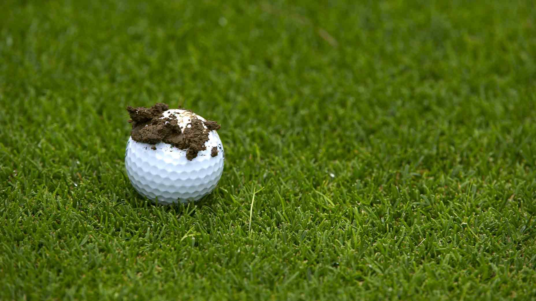 Golf: US Open: View of golf ball with mud down the middle during Sunday play at Bethpage Black. Mud placed on equipment by Fred Vuich for photo illustration.