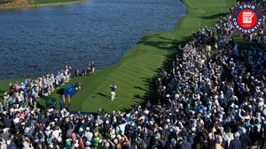 Rory McIlroy tees off on the 18th hole during the Players Championship playoff on Monday at TPC Sawgrass.