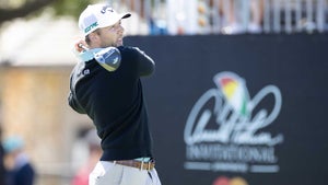 Sam Burns hits driver at the Arnold Palmer Invitational.