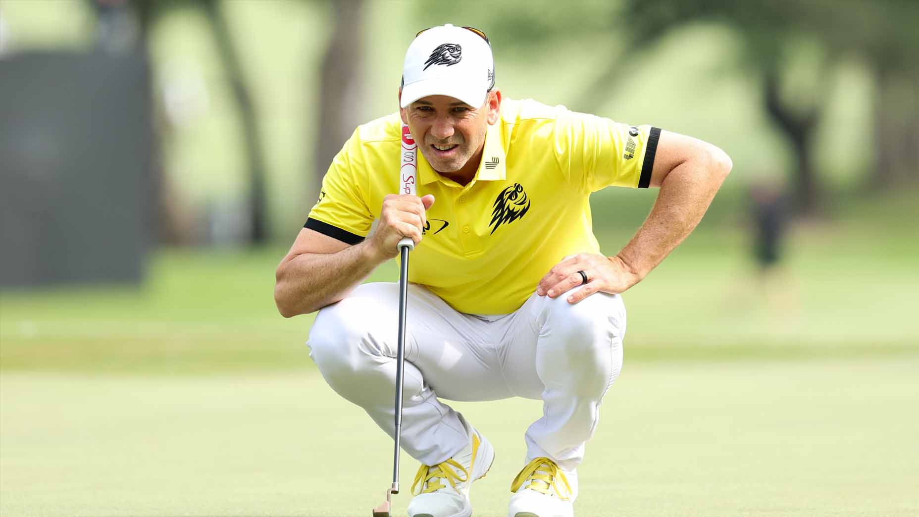 Sergio Garcia surveys a putt during LIV Hong Kong.