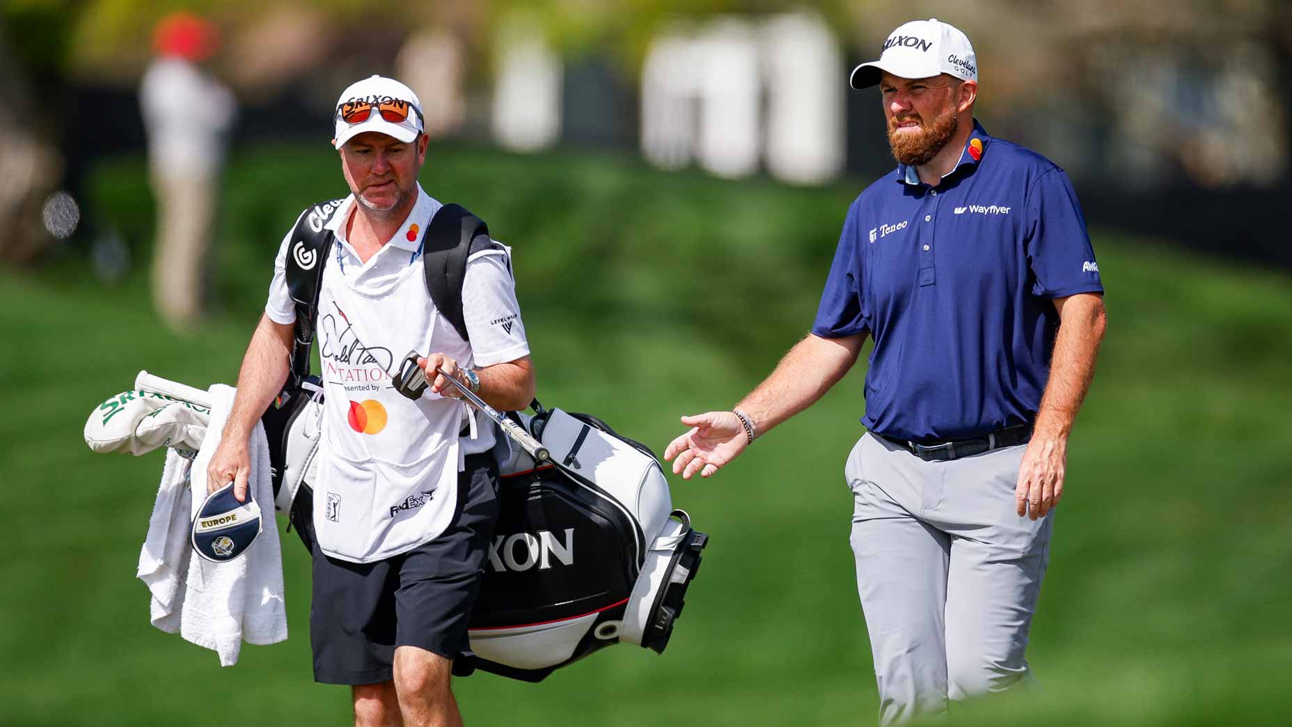 PGA Tour Pro Shane Lowry talks to his cadet as they walk in the fifth hole during the second round of Arnold Palmer Invitational presented by MasterCard 2025 at Arnold Palmer Bay Golf Course on March 07 2025 in O O