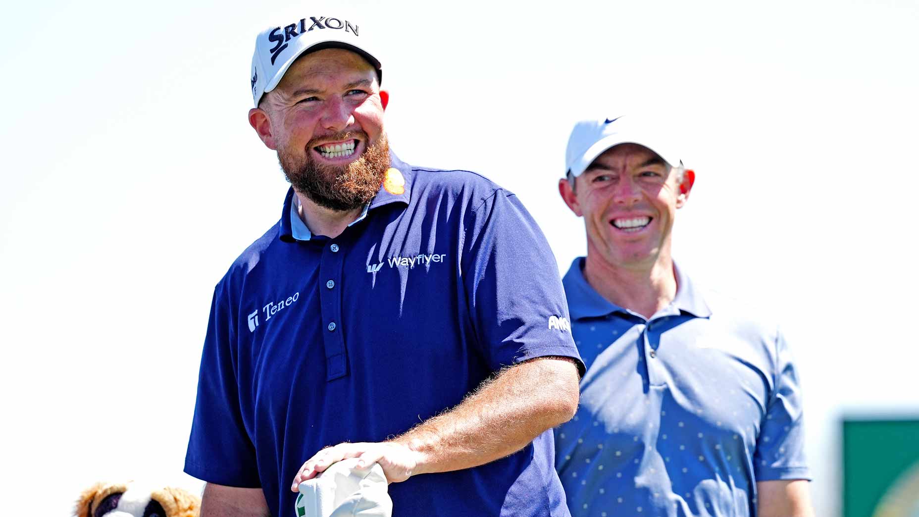 PGA Tour pros Shane Lowry and Rory McIlroy share a laugh on the 14th tee during the second round of the 2025 Arnold Palmer Invitational.