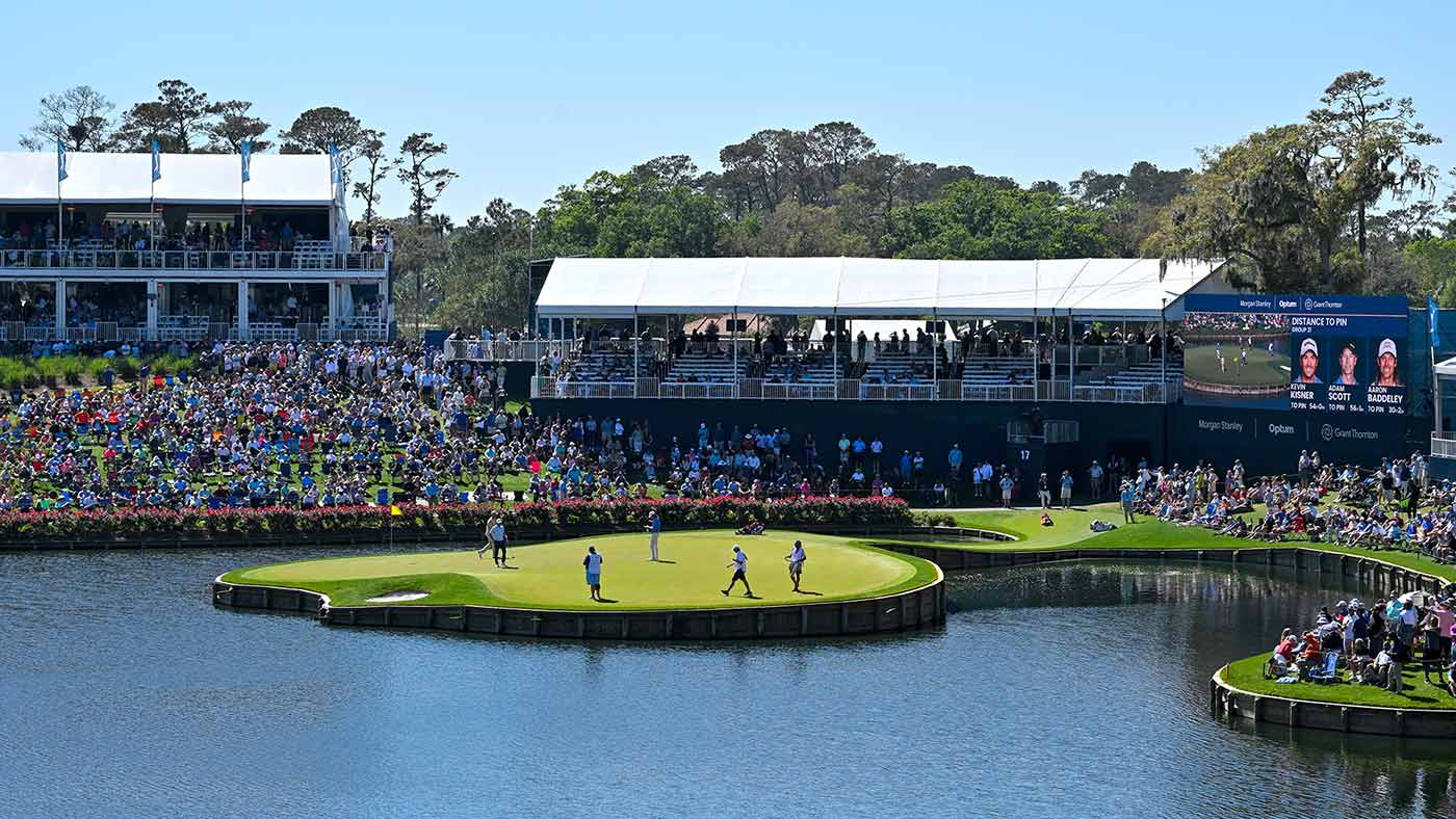 A view of the 17th hole in the stadium course at TPC Sawgrass in Ponte Vedra Beach, Fla.