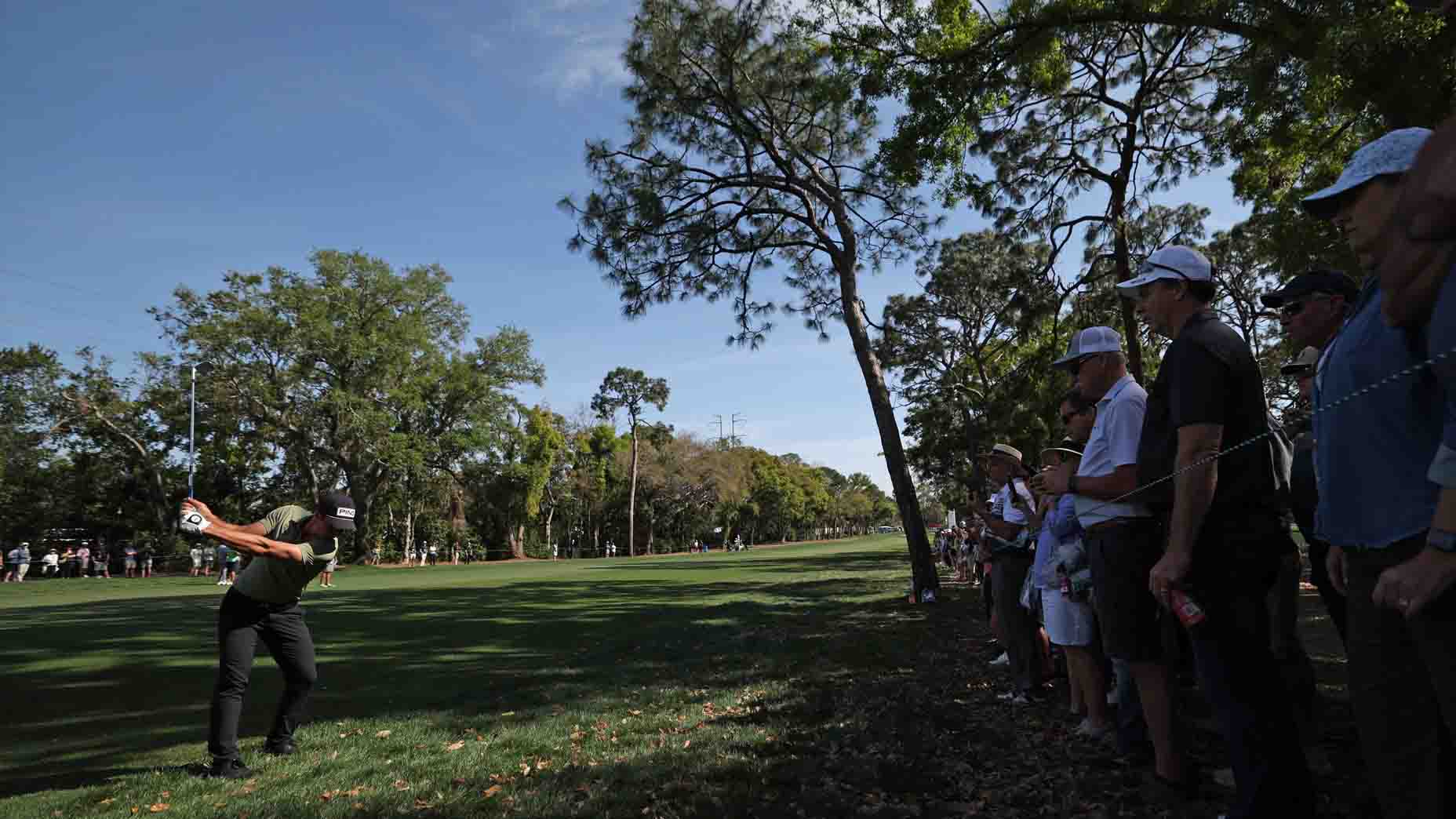 Viktor Hovland hits a shot during the 2025 Valspar Championship.