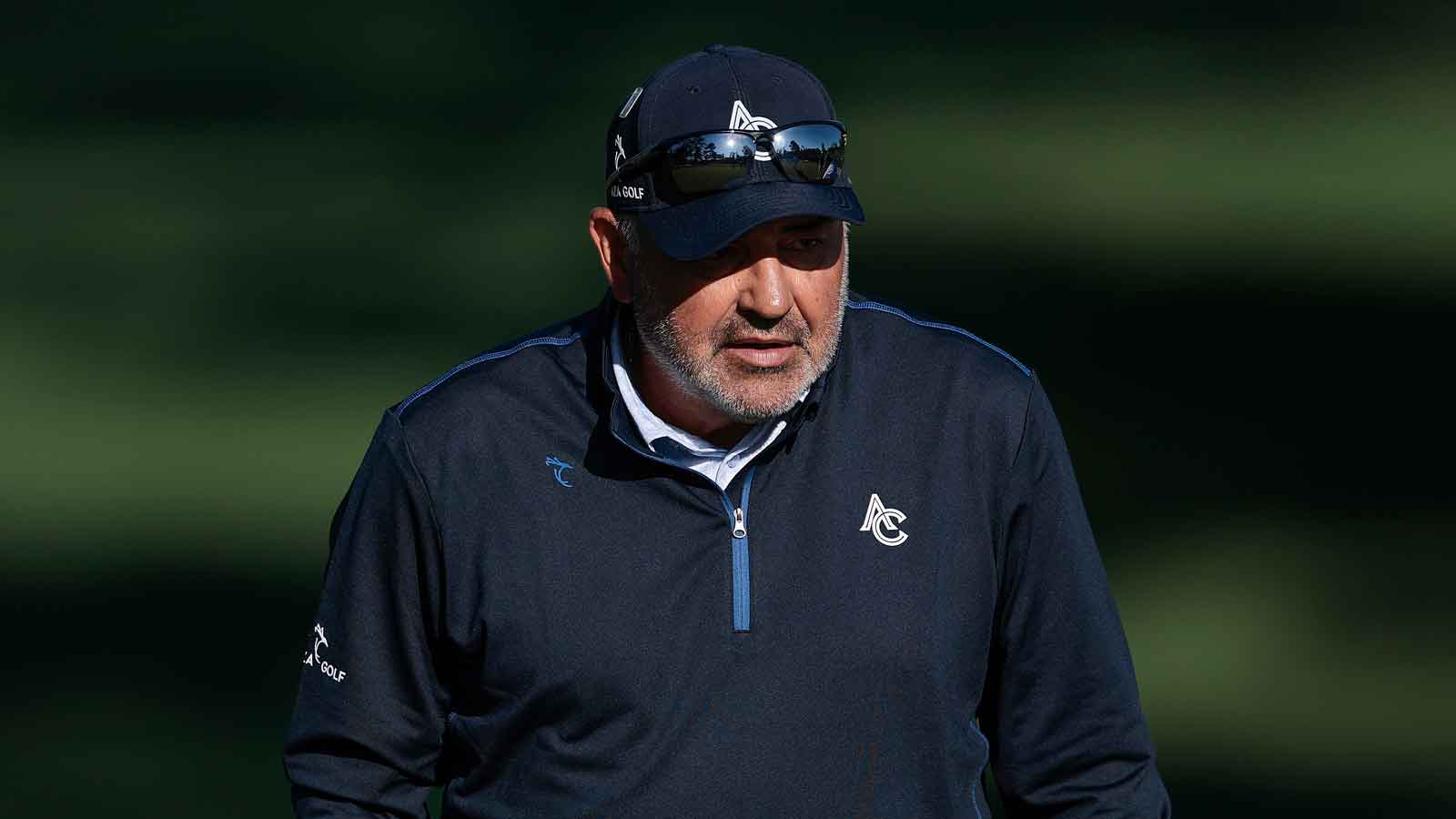 Angel Cabrera of Argentina looks across the seventh hole during a practice round prior to the 2025 Masters Tournament