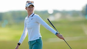 Nelly Korda reacts after a putt during the 2025 U.S. Women's Open
