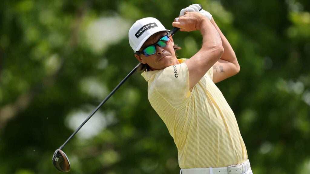 PGA Tour pro Rickie Fowler hits a tee shot during the 2025 Memorial Tournament