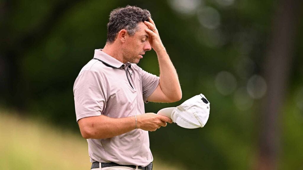 Rory McIlroy puts his hand through his hair during the third round of the 2025 U.S. Open.