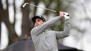 Joaquin Niemann hits a shot during LIV UK