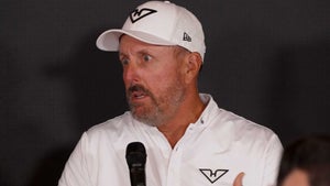 LIV Golf pro Phil Mickelson talks during his 2025 LIV Golf Michigan press conference.
